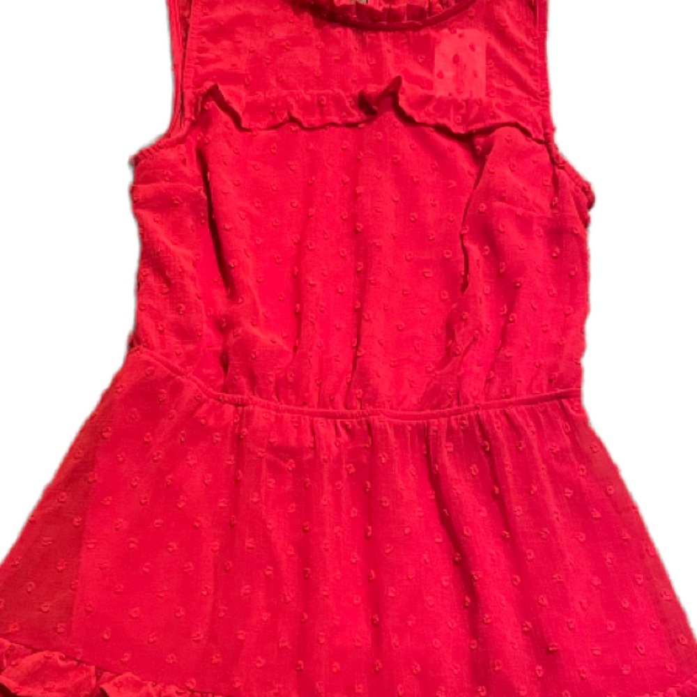 Monteau Red Dress NWT Swiss Dot Ruffle Layers Fully Lined High Neck Size Medium - Picture 3 of 12